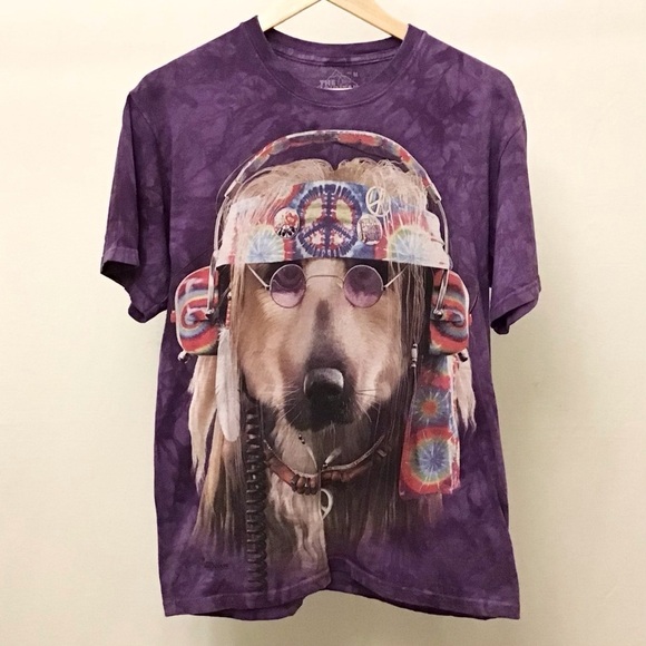 Hippie Dog Medium Men’s Unisex Groovy T Shirt Purple Tie Dye The Mountain Brand - Picture 6 of 6